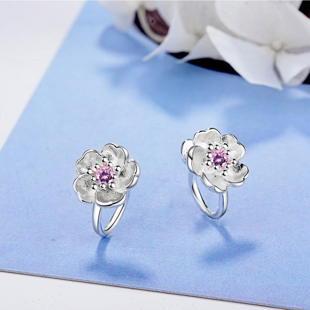 Cherry Blossom Flower Clip on Earrings