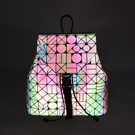 Women Backpack Luminous Geometric Plaid Sequin Female Backpacks For Teenage Girls Bagpack Drawstring Bag Holographic Backpack