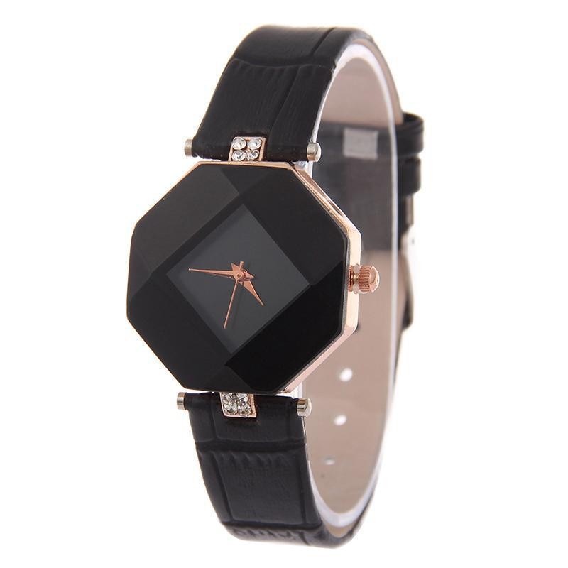 Gem Cut Crystal & Leather Wristwatch (5 Colors)