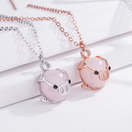 Cute Rose Gold Piggy Necklace