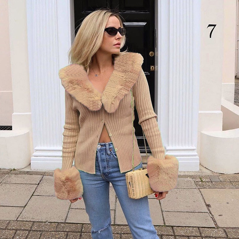 Fluffy Faux Fur Knitted Top Coat