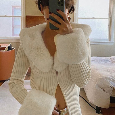 Fluffy Faux Fur Knitted Top Coat