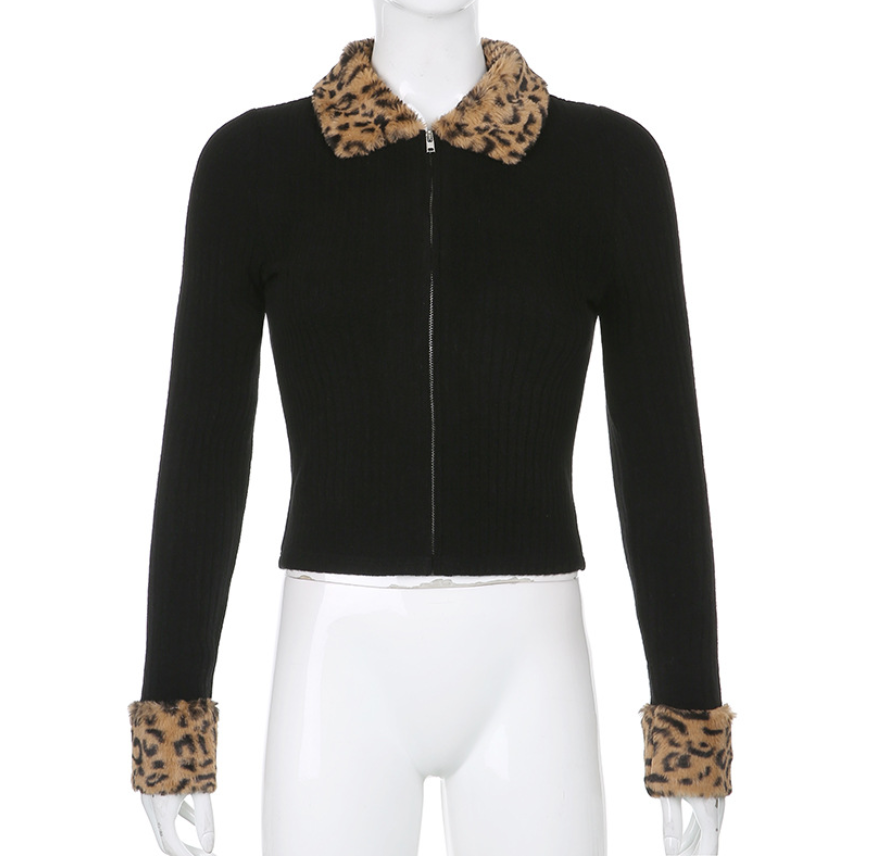 Leopard Fuax Fur Collar Jacket
