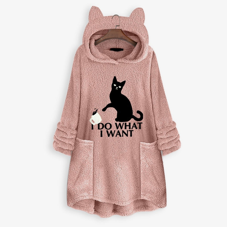 Womail Hoodie Sweatshirt Womens winter Fleece Cat Ear Long Pocket loose Casual Hooded Feminine Oversize Sweatshirt Plus Size