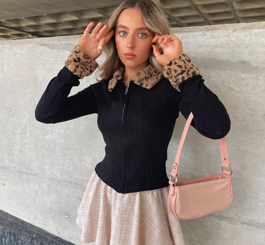 Leopard Fuax Fur Collar Jacket