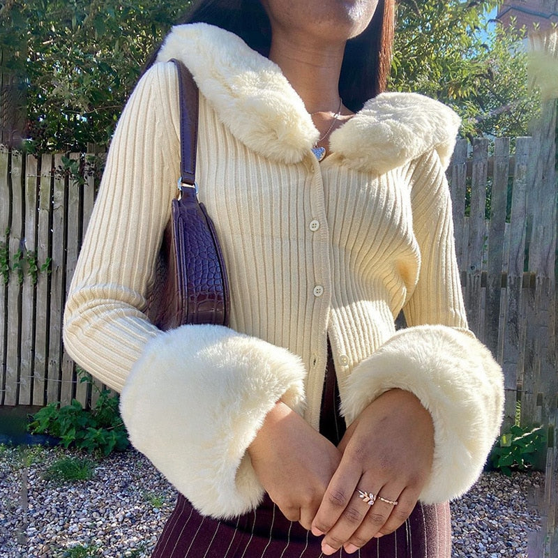 Fluffy Faux Fur Knitted Top Coat