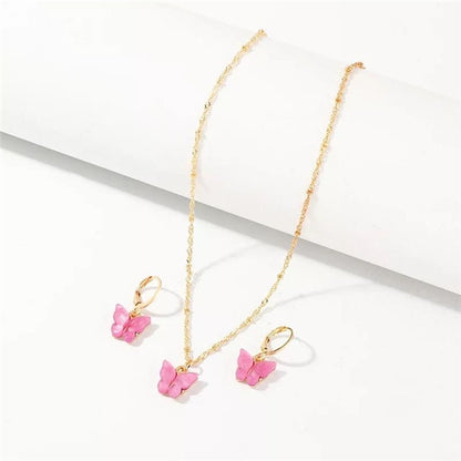 2pcs/set Acrylic Butterfly Pendant & Necklace