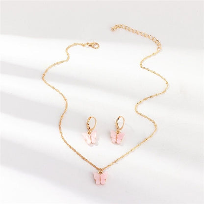 2pcs/set Acrylic Butterfly Pendant & Necklace
