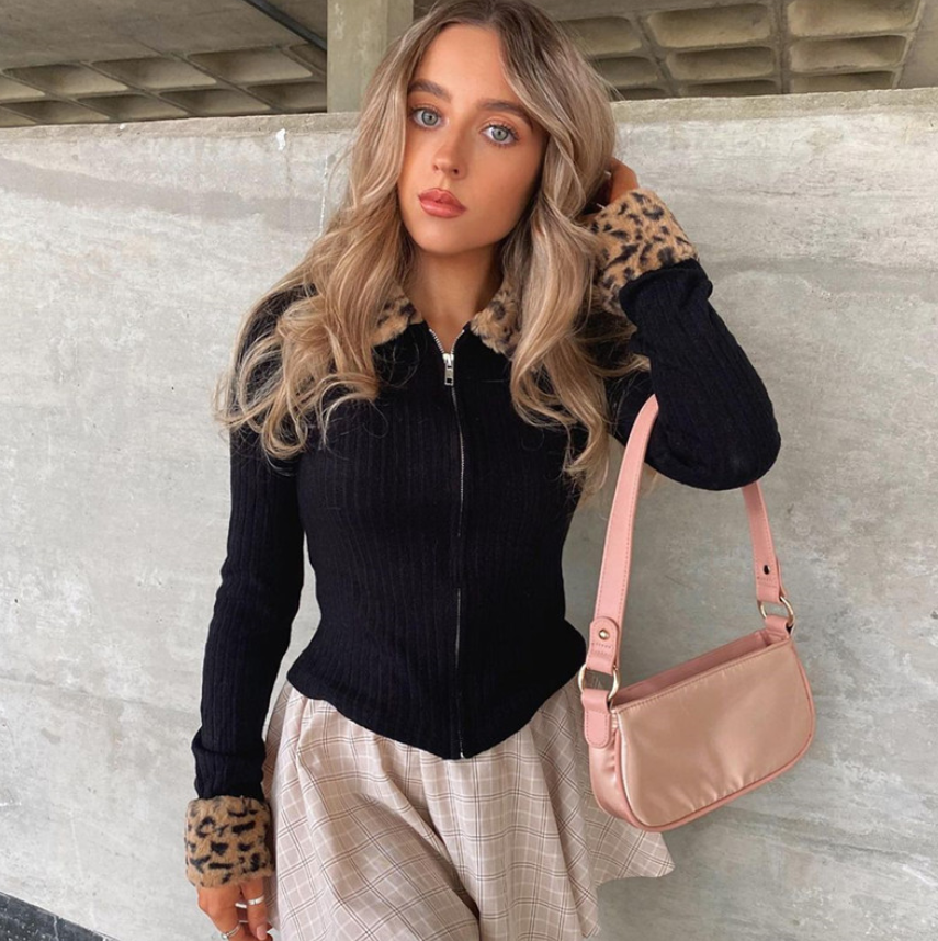 Leopard Fuax Fur Collar Jacket