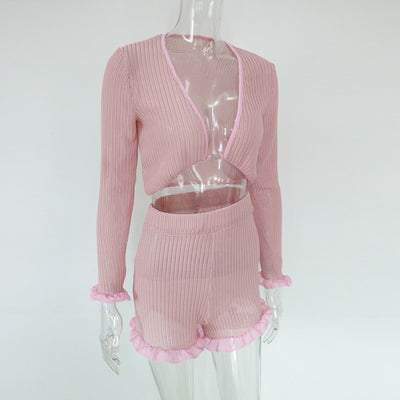 Pink Ruffled Mesh Two Piece