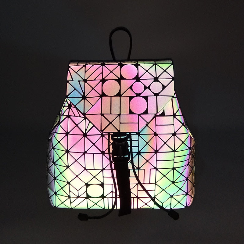 Women Backpack Luminous Geometric Plaid Sequin Female Backpacks For Teenage Girls Bagpack Drawstring Bag Holographic Backpack