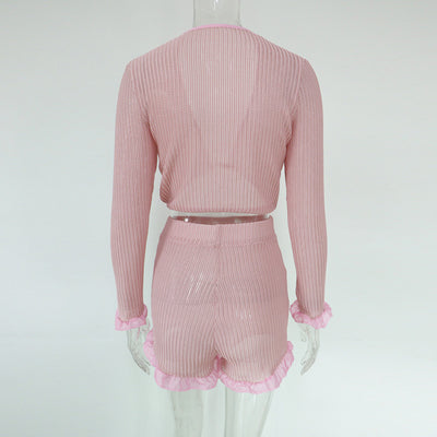 Pink Ruffled Mesh Two Piece