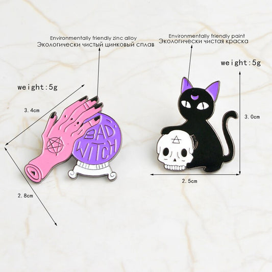 Bad Witch Crystal Ball & Black Cat Pin