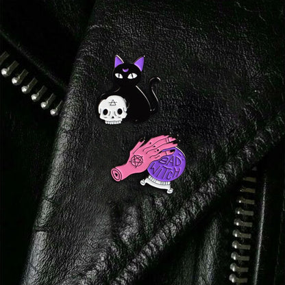 Bad Witch Crystal Ball & Black Cat Pin