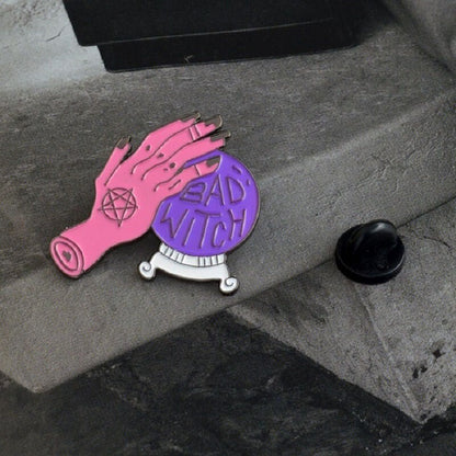 Bad Witch Crystal Ball & Black Cat Pin