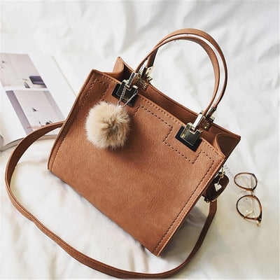 SUPERPLUSH - Suede Leather Handbag w/ Fur Ball