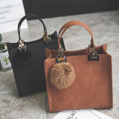 SUPERPLUSH - Suede Leather Handbag w/ Fur Ball