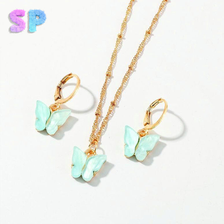 2pcs/set Acrylic Butterfly Pendant & Necklace