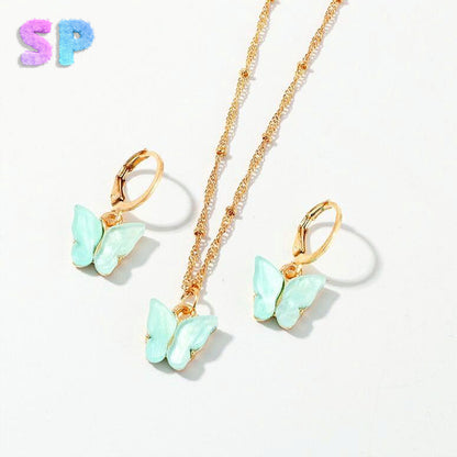 2pcs/set Acrylic Butterfly Pendant & Necklace