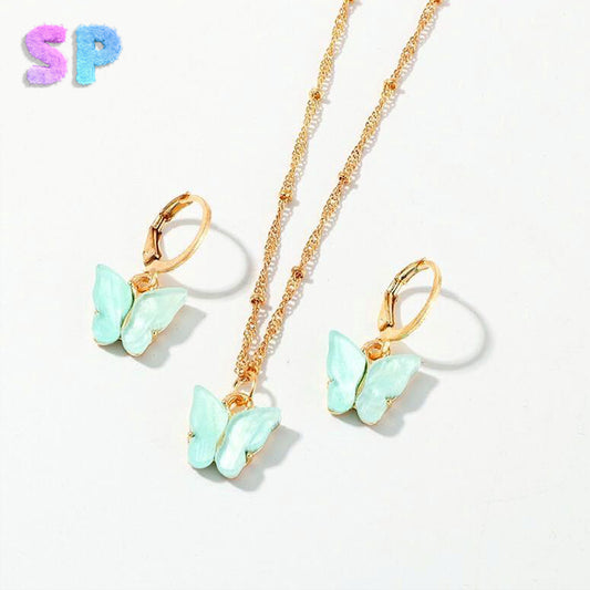 2pcs/set Acrylic Butterfly Pendant & Necklace